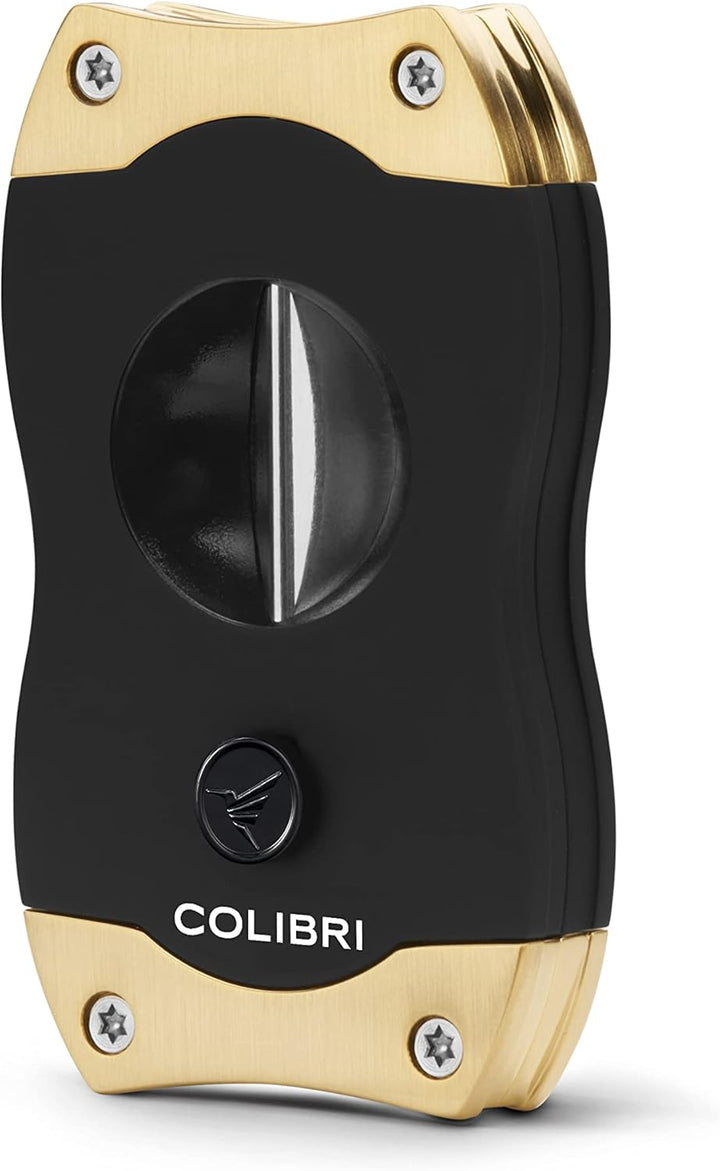 Colibri V-Cut Zigarrenschneider | Schwarz Mit Goldakzenten | Federauslöser | Tiefer 7mm V-Schnitt |