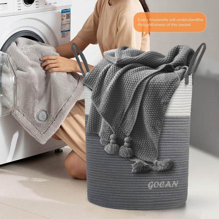 GOCAN grosse hohe robuste Wäsche Hamper Korb Gewebte Aufbewahrungskörbe für Kleidung Kissen Decke Sp