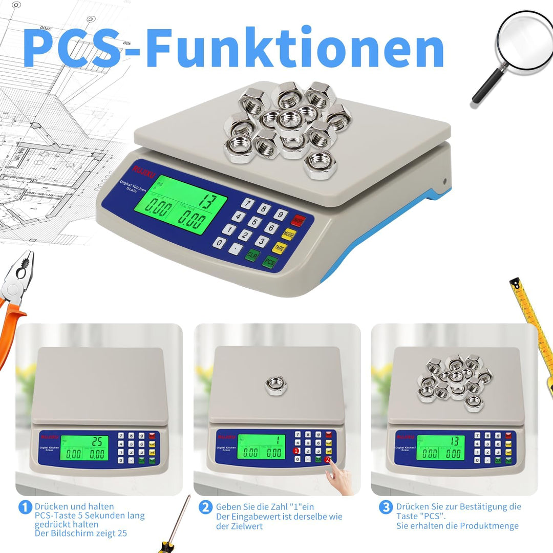 Waage digital bis 30kg grosse küchenwaage obstwaage mit LCD Display und Tara Funktion digitalwaage m