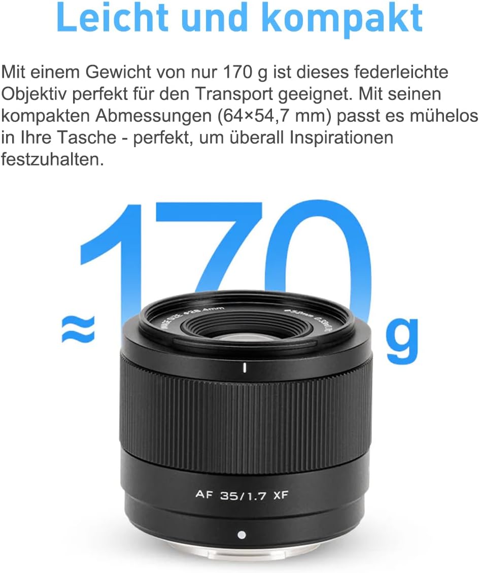 VILTROX 35mm F1.7 X Mount APS-C für Fuji X Mount Autofokus Objektiv,AF 35mm f/1.7 X Festbrennweite O