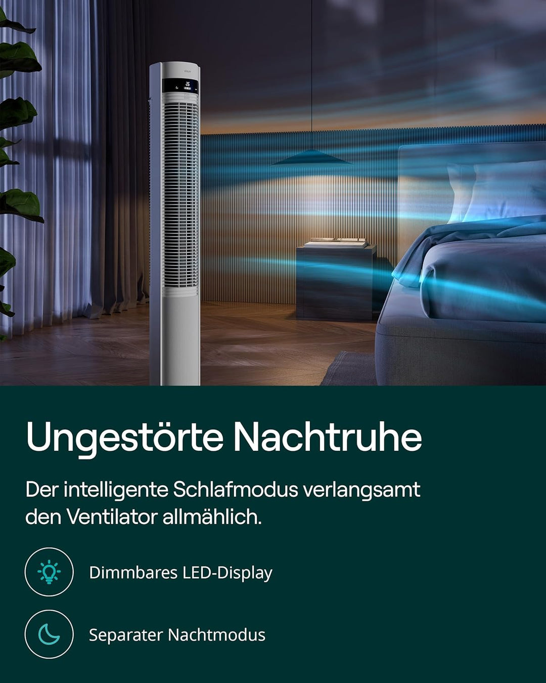 Duux Elevate Turmventilator – 12 Geschwindigkeiten, 80° Oszillation, Nur 25 dB, Ionisator, Timer (1–