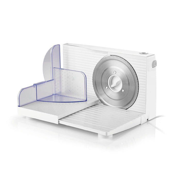 GOURMETmaxx Allesschneider 150W Weiss | Elektrisch mit Edelstahl-Klinge & Fingerschutz | Für Brot, W