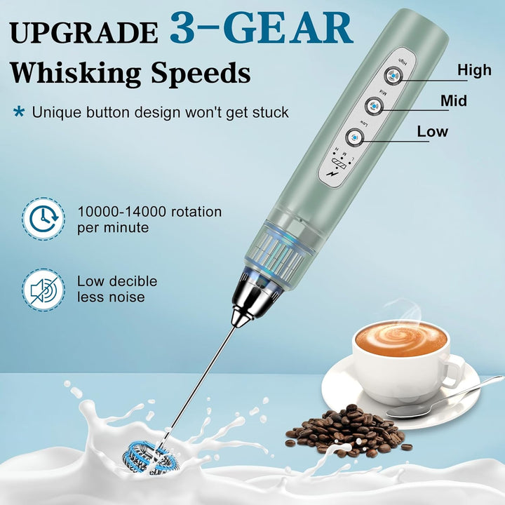 BSRGMS Milchaufschäumer Handheld für Kaffee, Elektrischer Schneebesen 3 Geschwindigkeit Einstellbar,
