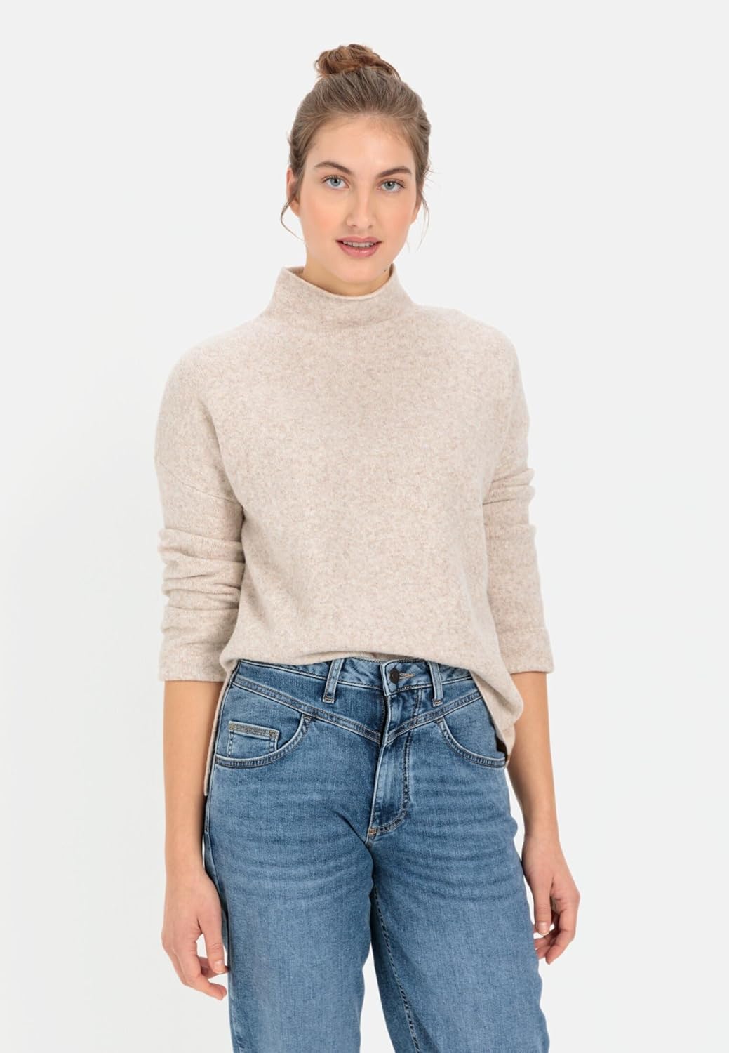 camel active Damen Oversized Strickpullover mit Rollkragen L Mandel, L Mandel