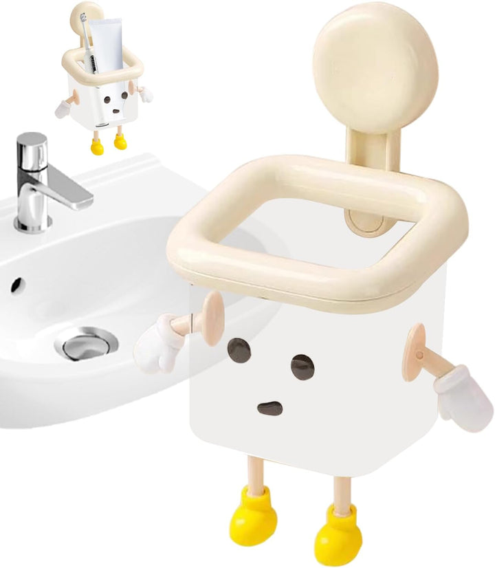 Saugnapf-Aufbewahrungshalter, Roboter, Cartoon-Badezimmer-Organizer, für Zahnbürste, Kosmetik, Wandm