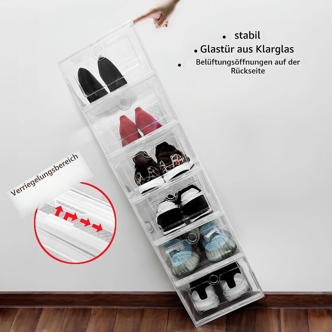 ABBAware Aufbewahrungsboxen für Schuhe bis Grösse 43, transparente stapelbare Schuhorganizer, 12er P