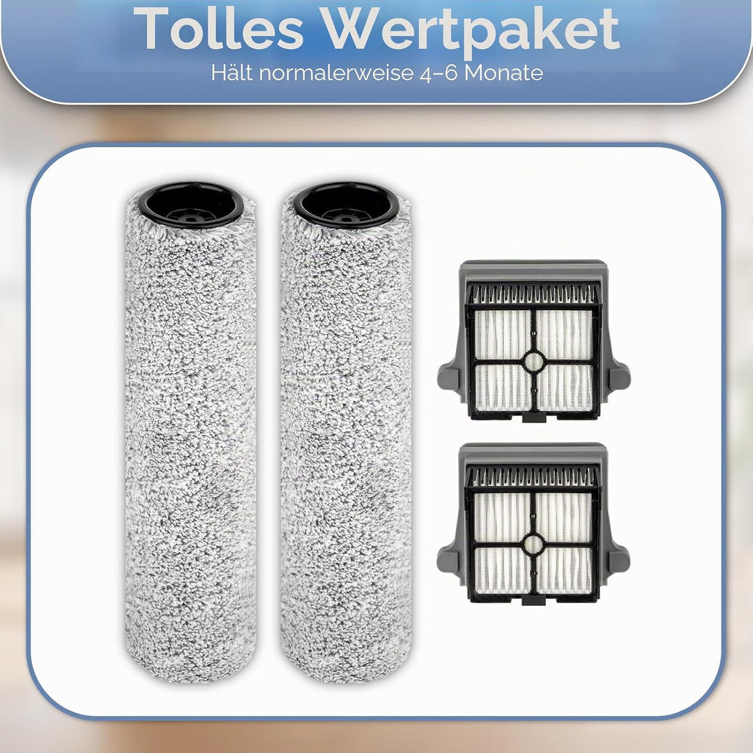 【Version 2, Abnehmbar】(4 Stück) S7 Pro Bürstenwalzen und HEPA-Filter Kompatibel mit Tineco Floor One