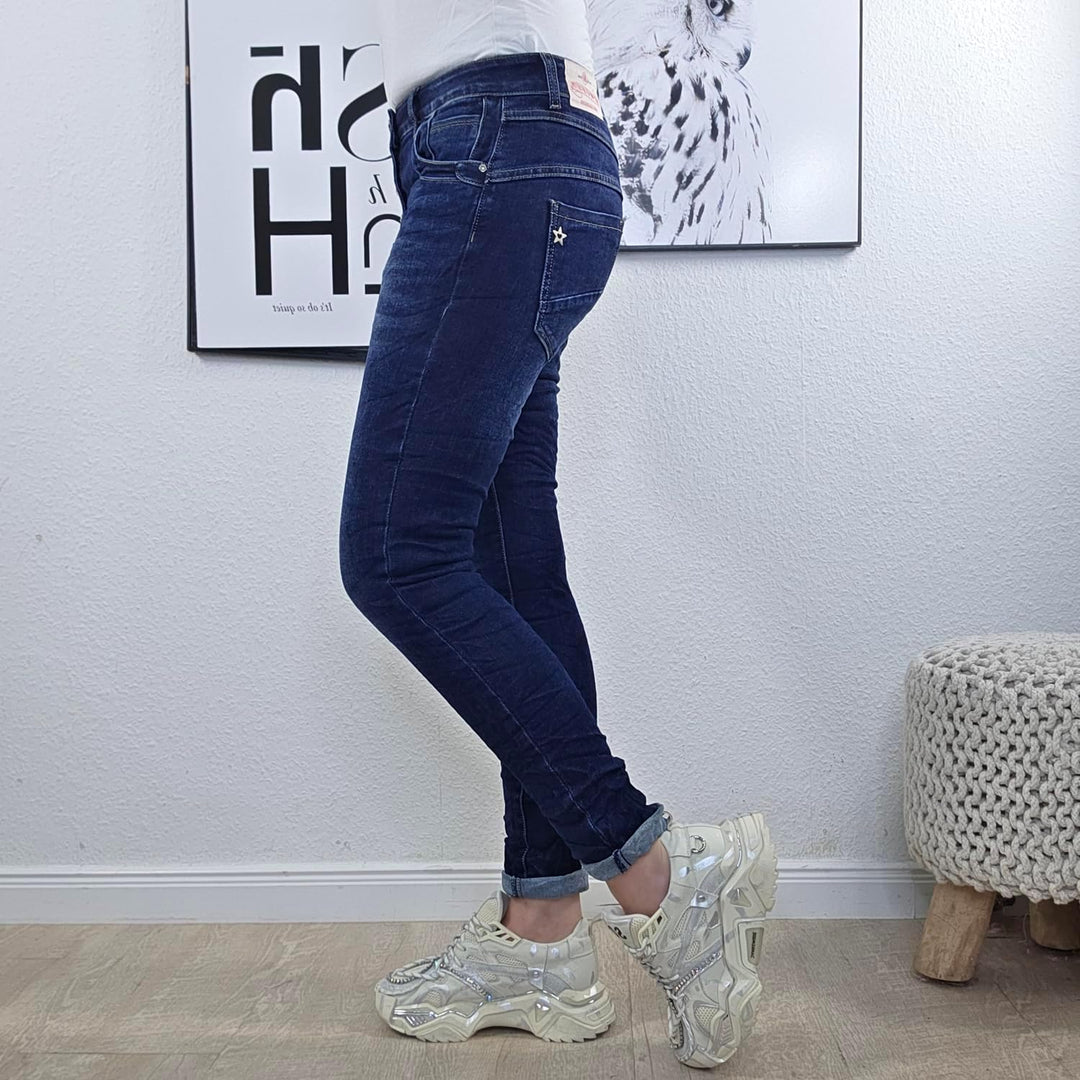 Jewelly Stretch Jeans| im Baggy Boyfriend Schnitt| Damen Hose mit dekorativer Knopfleiste| Perfekter
