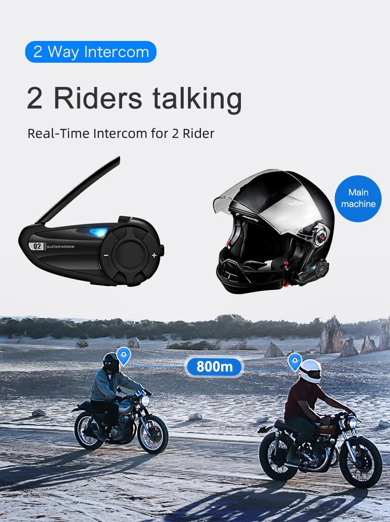 3T6B Q2 Motorrad Intercom Bluetooth 5.1 Headsets, 800m Motorrad Bluetooth Headset, Helm Intercom bis