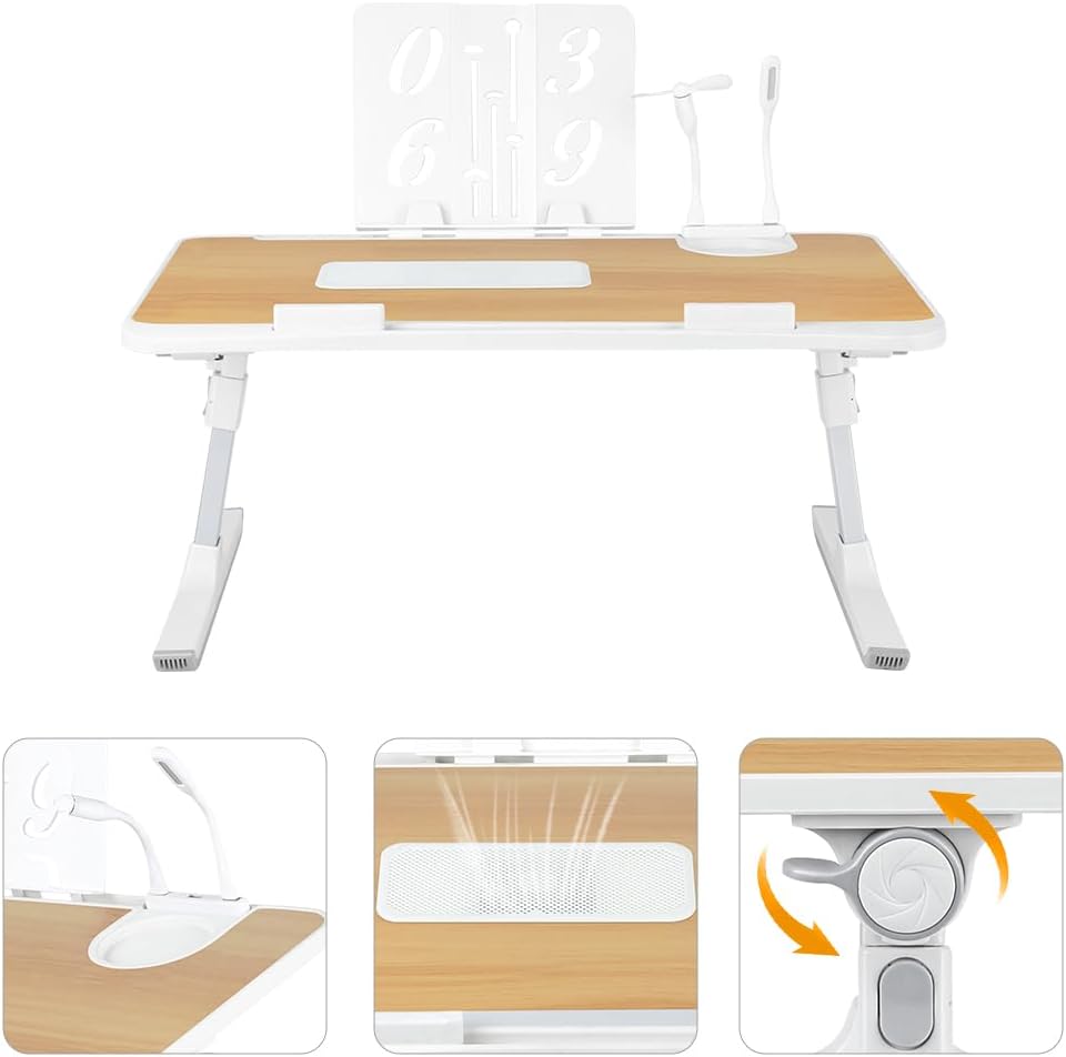 XUANYU Laptoptisch mit Winkelverstellbare Tischplatte, Kleinen Schublade, Beleuchtung, Laptopständer