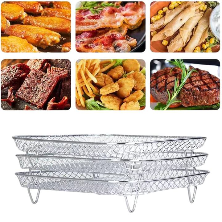 3PCS Air Fryer Rack, Stapelbares Edelstahl Heissluftfritteuse Grillrost Luftfritteuse-Gestell Quadra