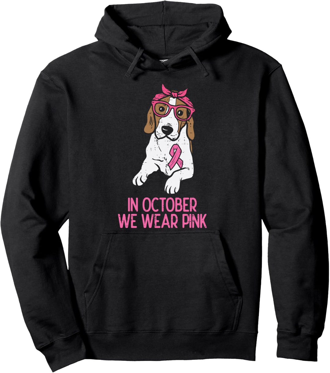 Im Oktober tragen wir einen pinken Beagle-Hund, Brustkrebsbewusstsein Pullover Hoodie