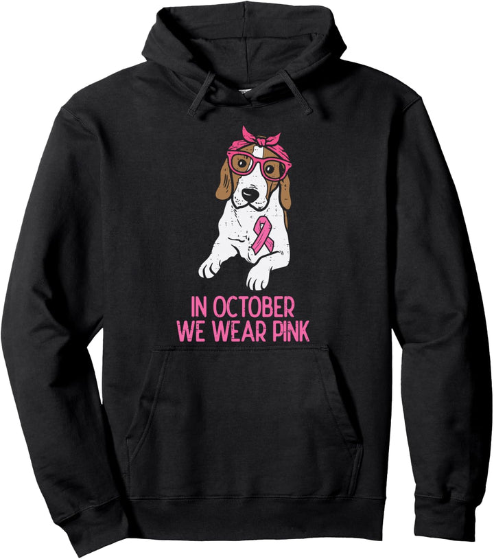 Im Oktober tragen wir einen pinken Beagle-Hund, Brustkrebsbewusstsein Pullover Hoodie