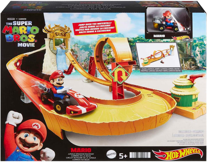 Hot Wheels Super Mario Bros. - Dschungel-Königreich Rennstrecke Spielset inklusive Mario Die-Cast-Sp
