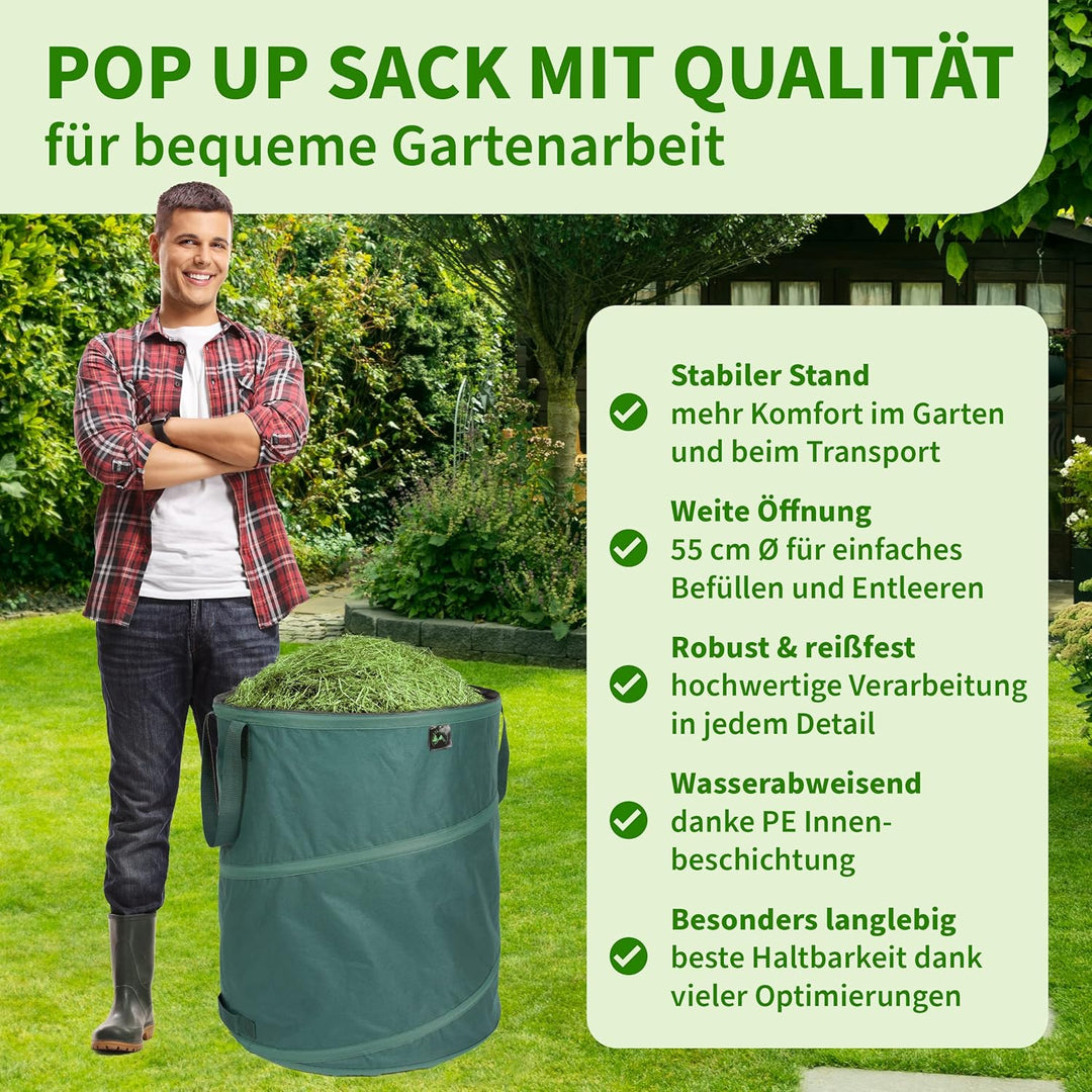 TTL Garden 2x 160L Pop Up Gartensack Premium - 220gsm 600D Oxford 2er Set 160 Liter Gartenabfallsack