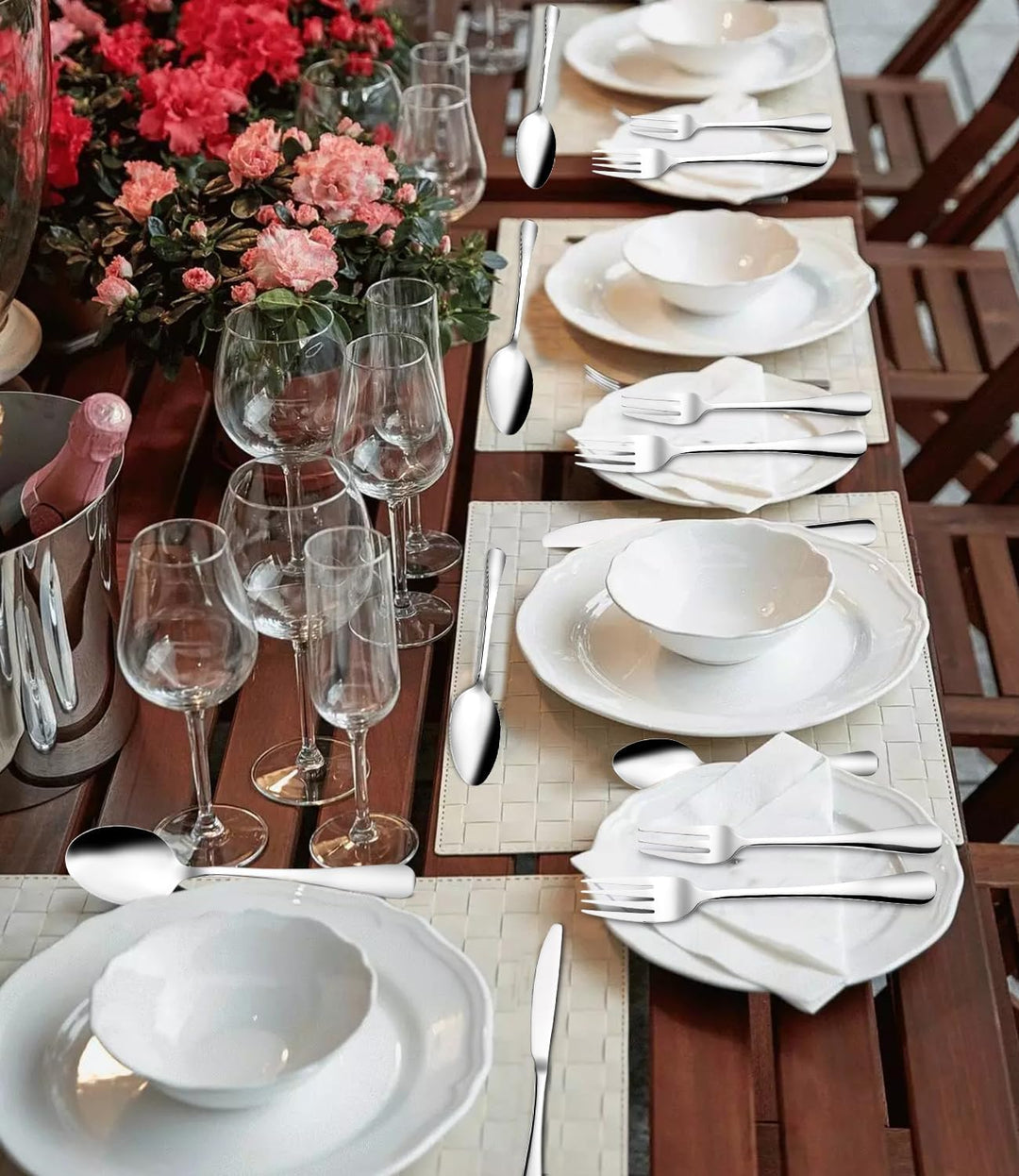 Besteck Set 12 Personen, 60 teilig Edelstahl Bestecksets, mit Steakmesser, Elegantes Essbesteck, Hoc