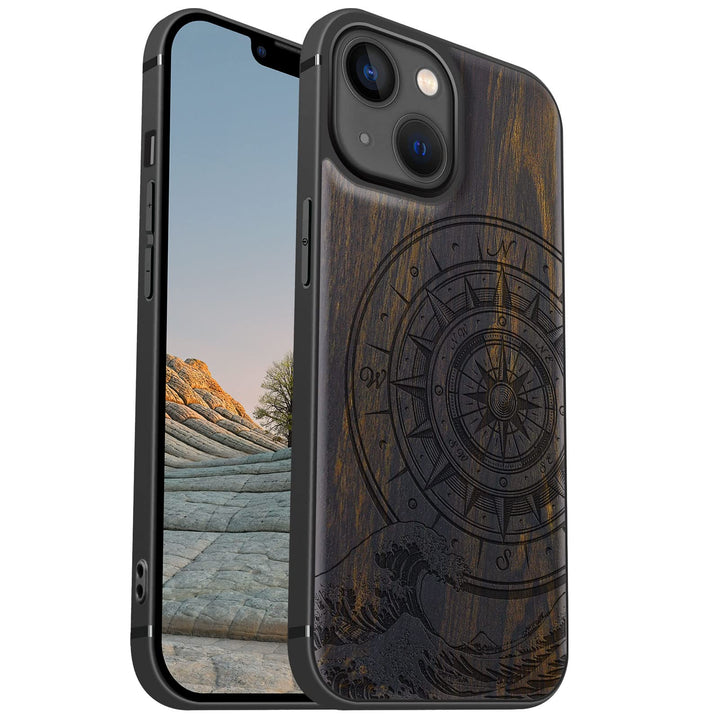 Carveit Magnetisch Hülle für iPhone 13 Mini [Elegante Schwarzholz] [Weich TPU Stossstange] Stossfest