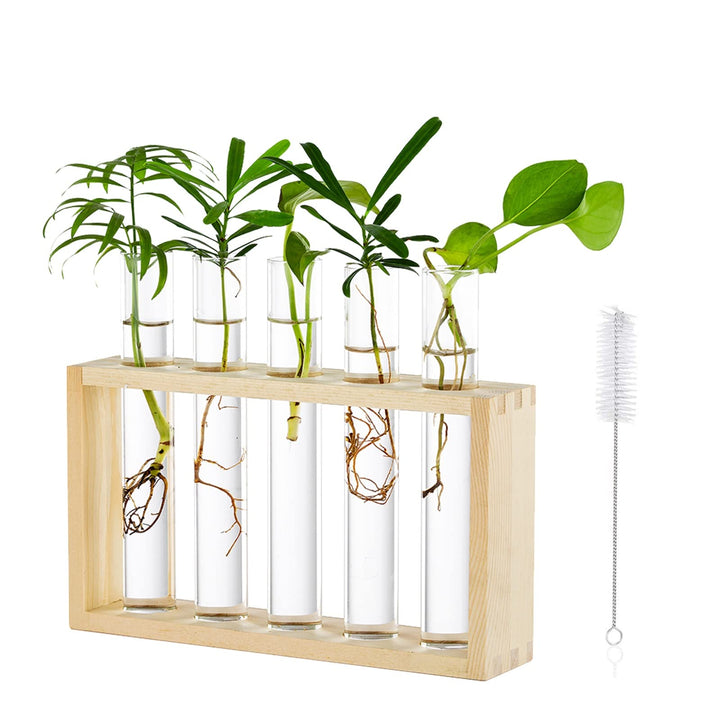 Modern Blumenvase Kleine Vasen Deko Set Vintage Glas Reagenzgläser Für Blumen Mit Ständer Holz Propa