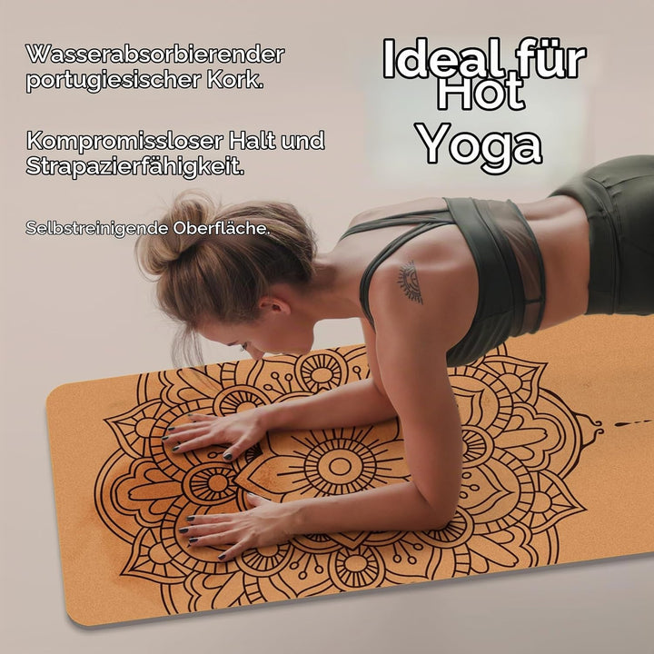 Yogamatte Kork – Rutschfeste Yoga Matte, Einzigartiges Design, Naturkautschuk TPE Gymnastikmatte, Tr