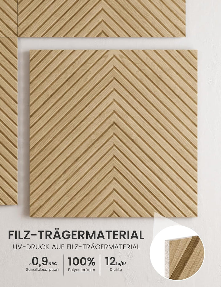 Fluxynara Akustikpaneele 180×120 cm, 6er-Set, Eiche Natur/Pyramide | Schallabsorbierende Wandpaneele