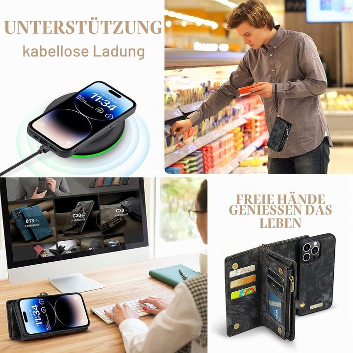 UFinetech iPhone 14 Pro Max Hülle, Flip Leder TPU Stossfest Kartenfach Tasche Handyhülle iPhone 14 P