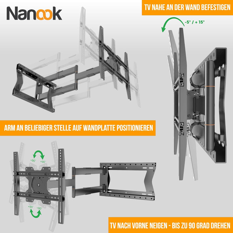 Nanook 2100 Langarm-TV-Wandhalterung für 42-75-Zoll-Fernseher, Extra langer Auszug bis zu 100 cm, St