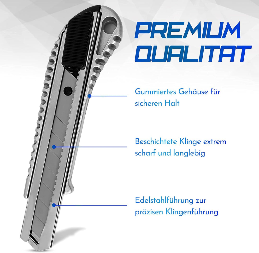 10x professionelles Aluminium Cuttermesser 18mm Teppichmesser profi, inklusive 100x Abbrechklingen a