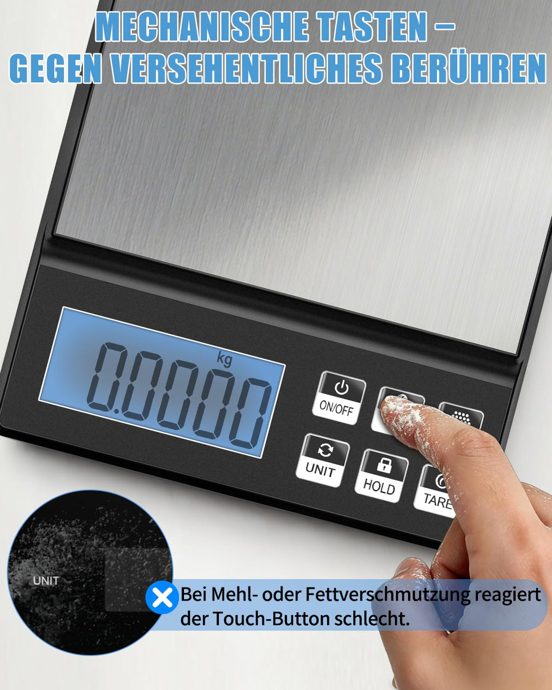 MRUN BONE Digitale Küchenwaage 5kg/0,1g – Hochpräzise Bäckereiwaage mit Zählfunktion &amp; Tara, Edelsta