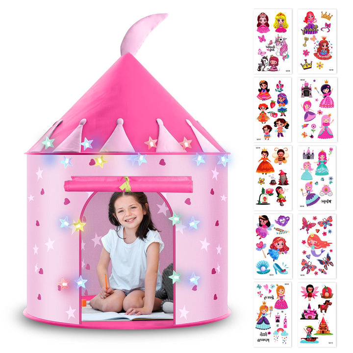 HOTUT Kinderzelt, Kinder Spielzelt Indoor Outdoor Spielhaus mit Wird mit Lichterketten und Aufkleber