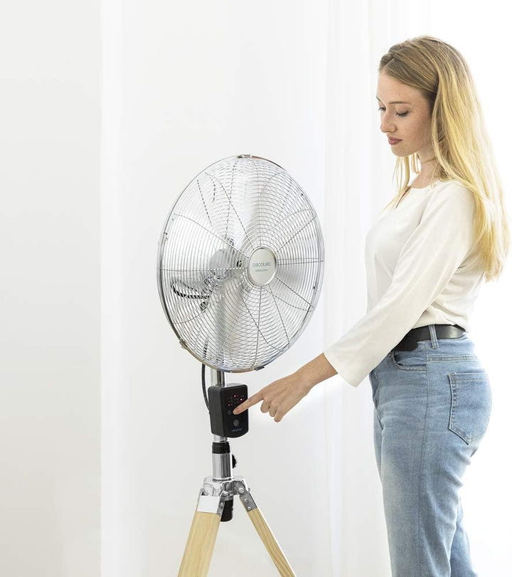 Cecotec Stativlüfter EnergySilence 1200 Woody. 80 W, 3 12-Zoll-Klingen, 30 cm Durchmesser, Kupfermot