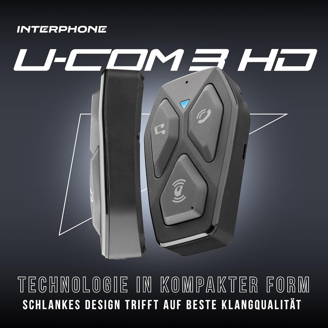 Interphone | COM3HD | Single | Bluetooth 5.1 Motorrad-Helm-Gegensprechanlage, 40-mm-HD-Kopfhörer, Mo