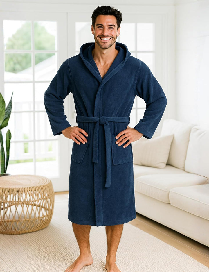 Morgenstern Bademantel Herren Kapuze Frottee 100% Baumwolle Lang Cadiz Salamanca XXL Marine, XXL Mar