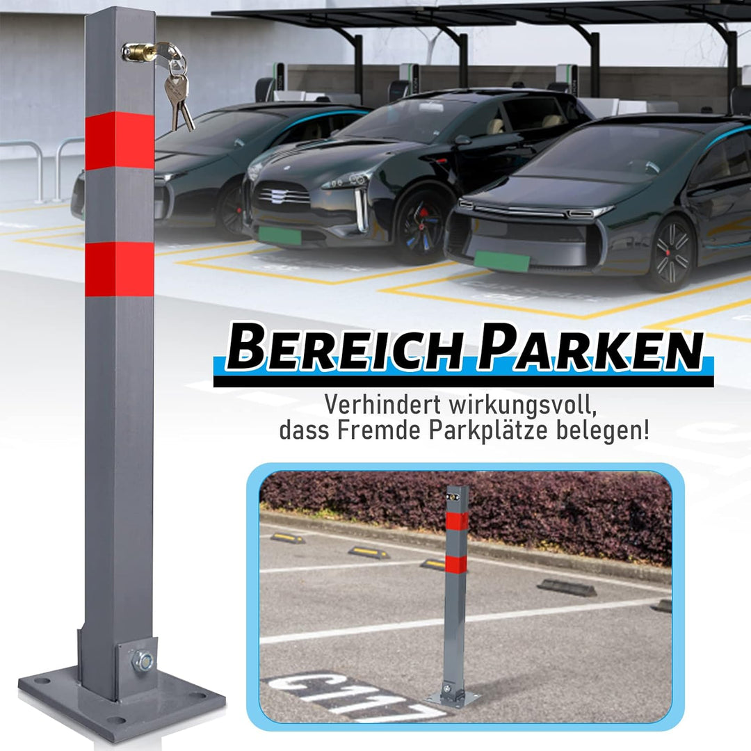 Tubiaz 2 Stück Parkplatzsperre Parkpfosten Klappbar Absperrpfosten mit 3 Schlüssel, Parkplatzsperren