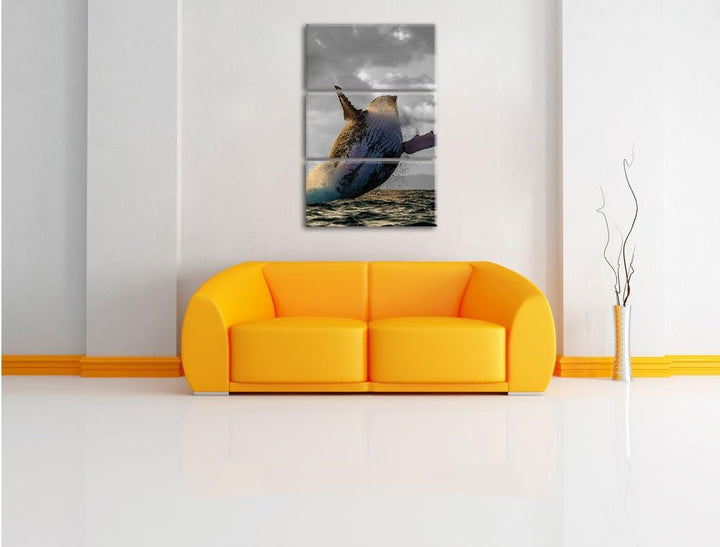 Pixxprint riesiger Buckelwal in Canada schwarz/weiss 3-Teiler Leinwandbild 120x80 Bild auf Leinwand