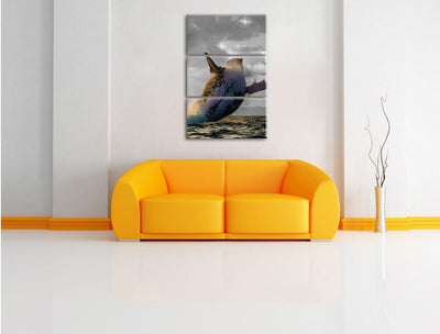 Pixxprint riesiger Buckelwal in Canada schwarz/weiss 3-Teiler Leinwandbild 120x80 Bild auf Leinwand