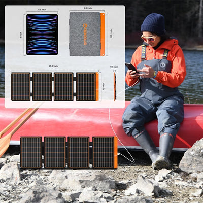 40W Kleines USB Solarpanel Ladegerät, 18W USB-A USB-CPD2.0 Tragbar Faltbar für Notfälle Monokristall