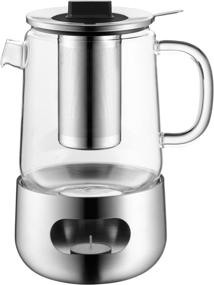 WMF SensiTea Teekanne mit Stövchen Set 3-teilig, Cromargan Edelstahl, Glaskanne 1,3l mit Siebeinsatz