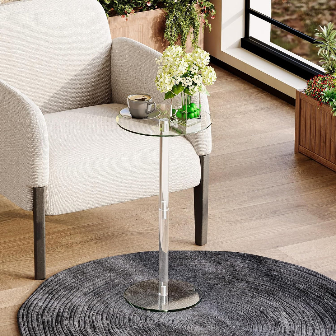 Beistelltisch Rund Glas Transparent Klein Side Table Wohnzimmer LET524TR, Rund