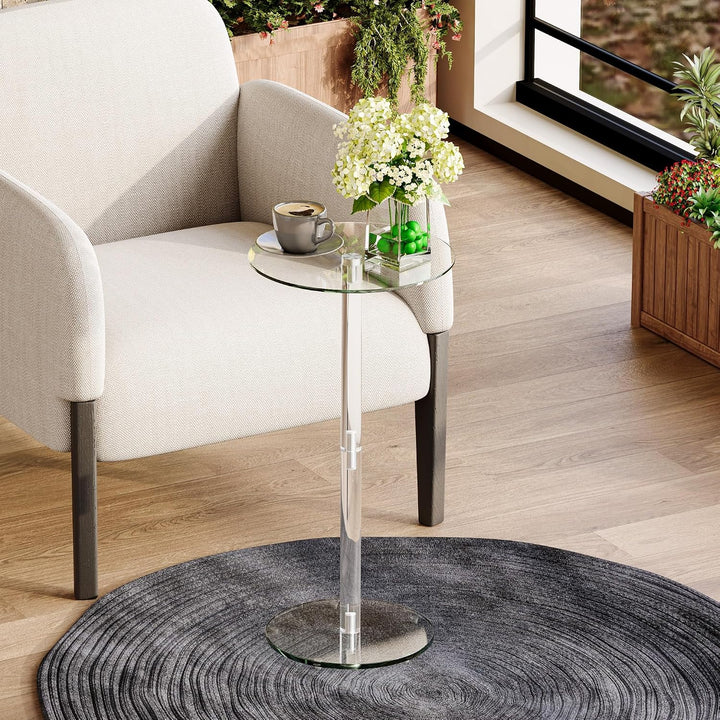 Beistelltisch Rund Glas Transparent Klein Side Table Wohnzimmer LET524TR, Rund