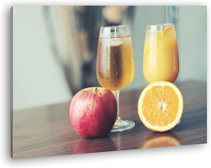 deyoli Glas mit Apfel und Orangensaft Format: 80x60 als Leinwandbild, Motiv fertig gerahmt auf Echth