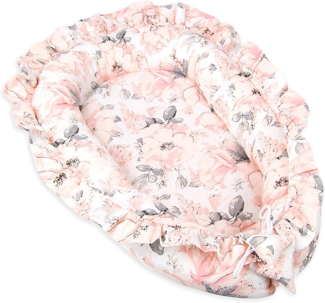 PIMKO Babynest mit rüschen Babynestchen für Baby Kuschelnest Babykokon für Säuglinge und Neugeborene