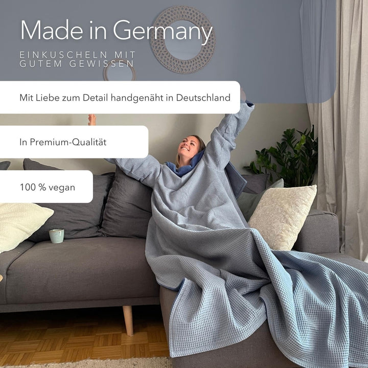 Kuscheldecke mit Ärmeln *Made IN Germany* - Extra kuschlig warme Ärmeldecke in XL Grösse -145 x 210