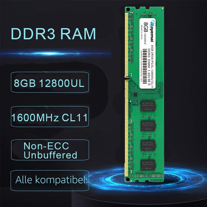 16GB Kit DDR3 12800U Dimm Arbeitsspeicher PC3L- 12800 DDR3L 1600mhz 2X8GB 2Rx8 1.35V/1.5V CL11 Arbei