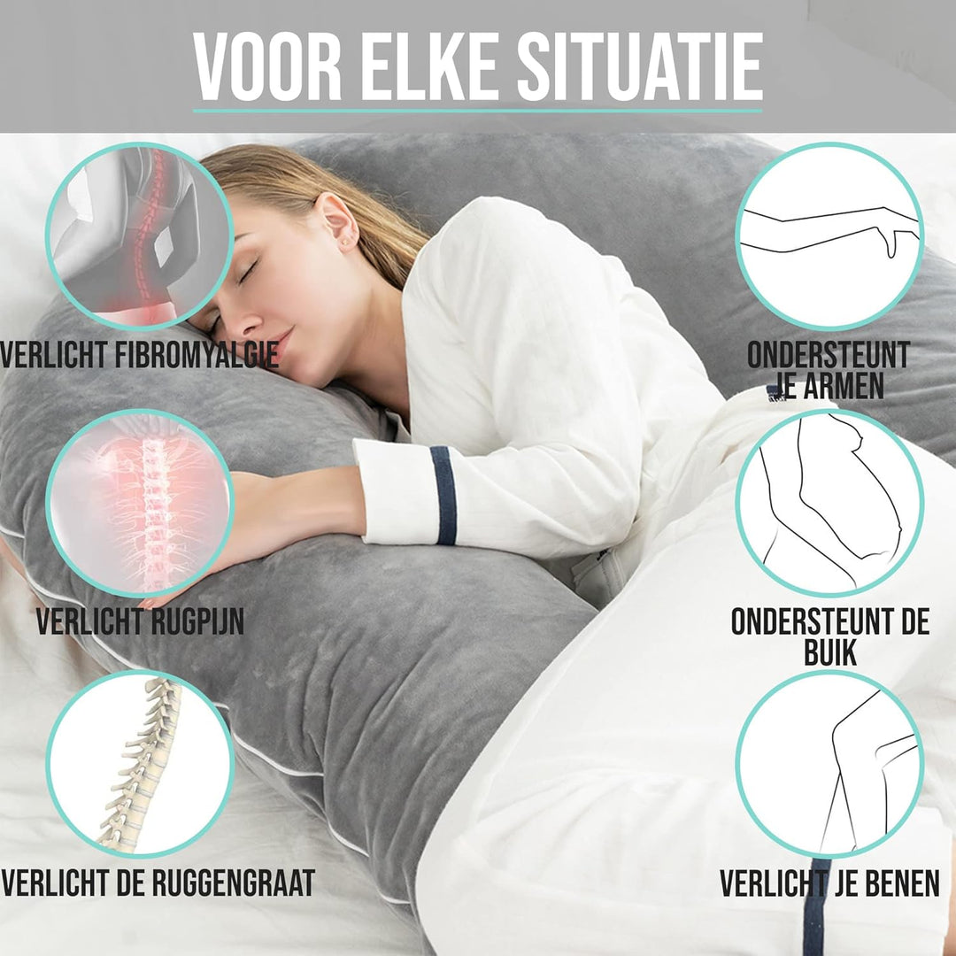 Strex Schwangerschaftskissen XXL - 280cm - Abnehmbarer Bezug - Seitenschläferkissen/Body Pillow/Körp