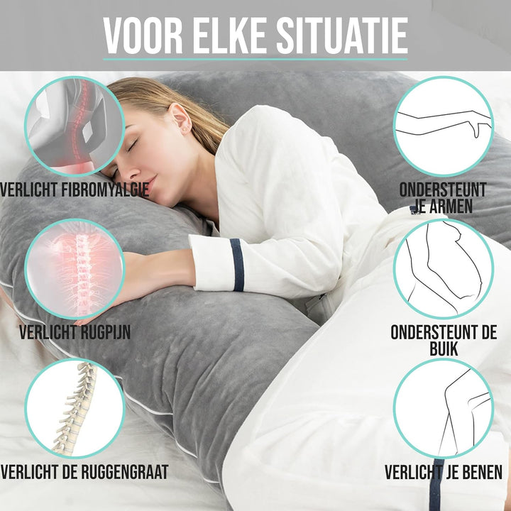 Strex Schwangerschaftskissen XXL - 280cm - Abnehmbarer Bezug - Seitenschläferkissen/Body Pillow/Körp