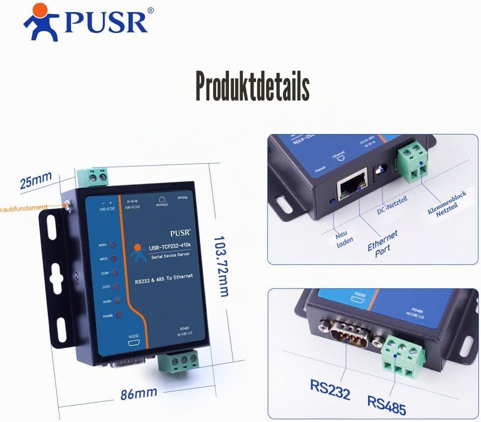 RS485 RS232 zu Ethernet Modbus Gateway Modbus zu Ethernet Modbus RTU zu TCP USR-410S