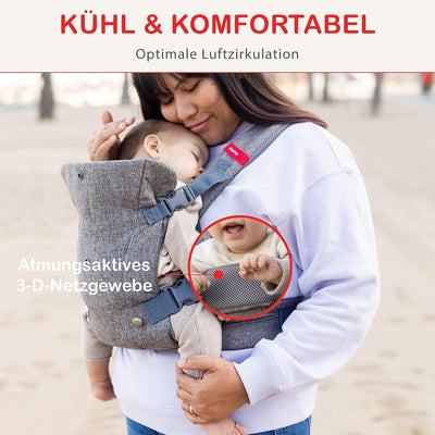 You+Me 4-in-1 Babytrage mit 3D-Cool Mesh – Für Neugeborene ab 3,6kg und Kleinkinder bis 14,5kg Grau,