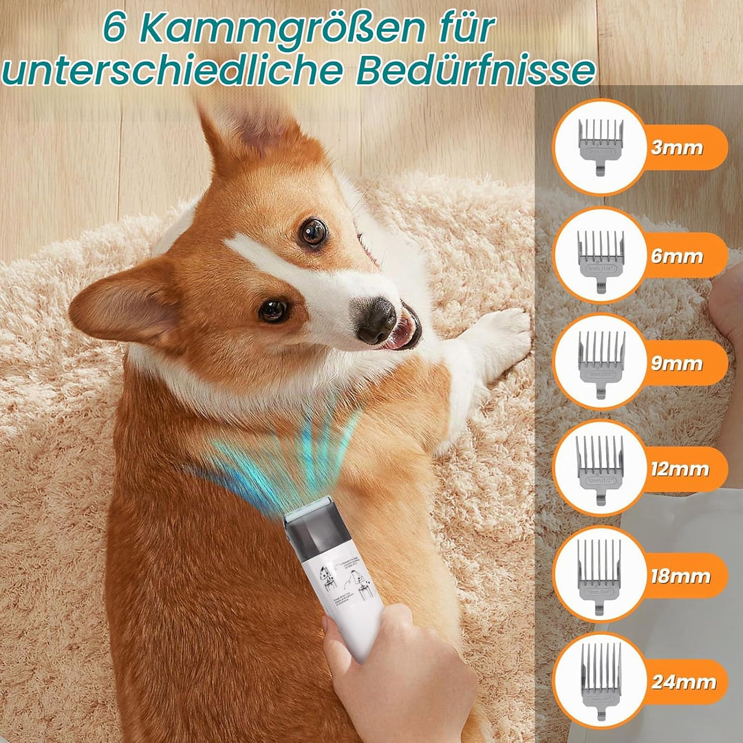 Hundeschermaschine mit Staubsauger, 13000PA Schermaschine Hund mit 7 Pflegewerkzeugen, Pfotentrimmer