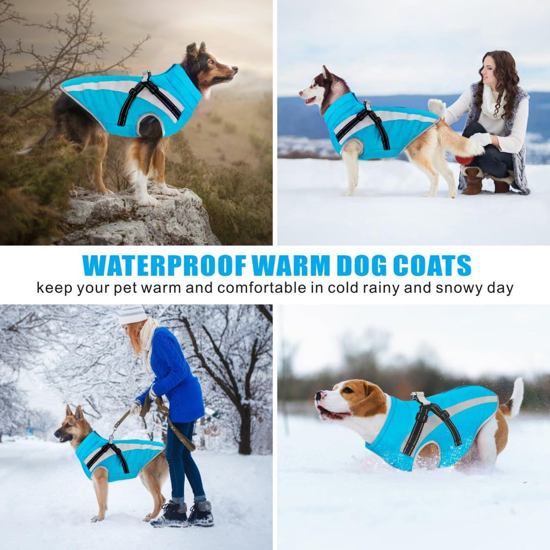 Wasserdichter Hundemäntelmit Geschirr Winter Warme Hundejacke Winddichte Haustier Kleidung Schneeanz
