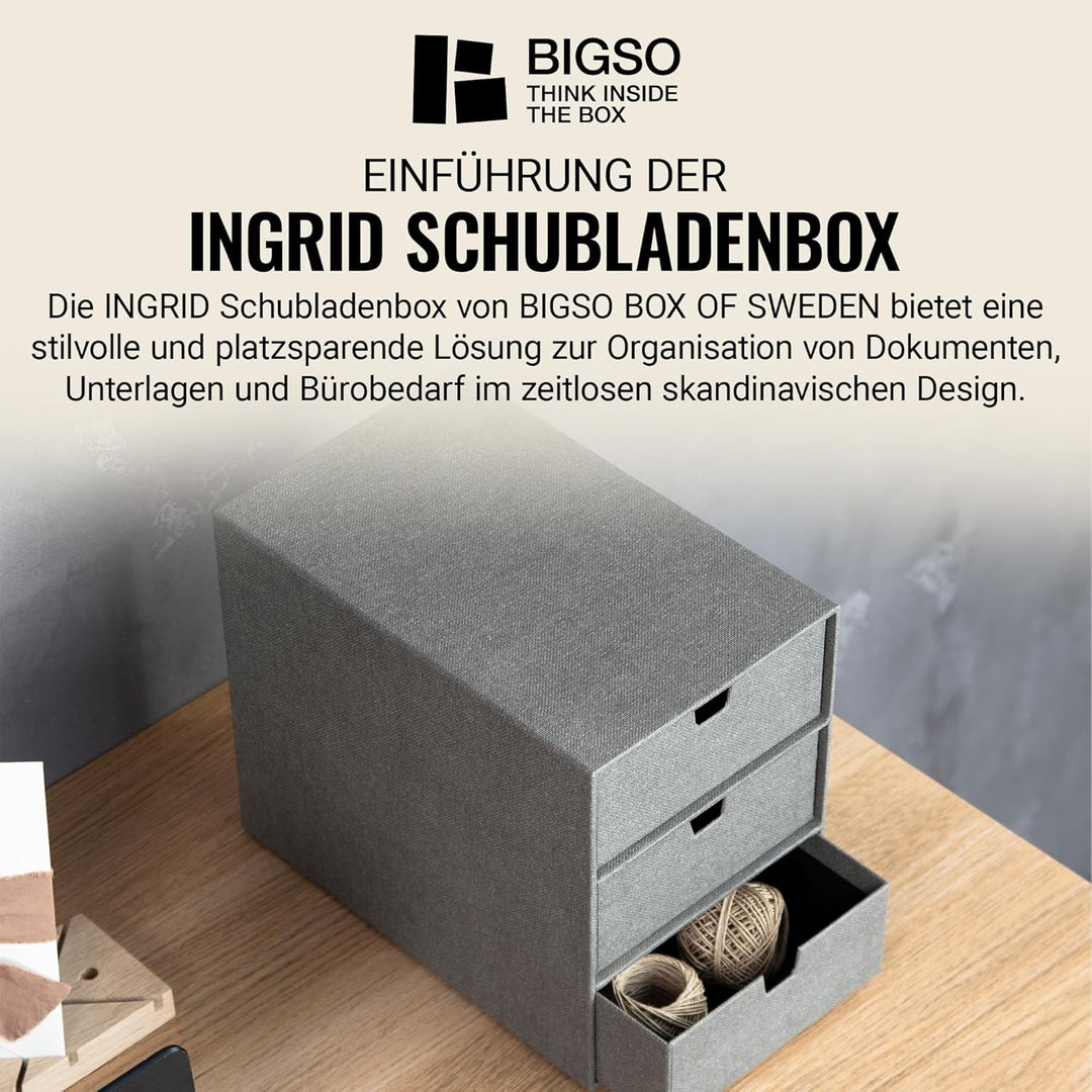 BIGSO BOX OF SWEDEN INGRID Schubladenbox für Dokumente und Bürobedarf – Schreibtisch Organizer mit 3